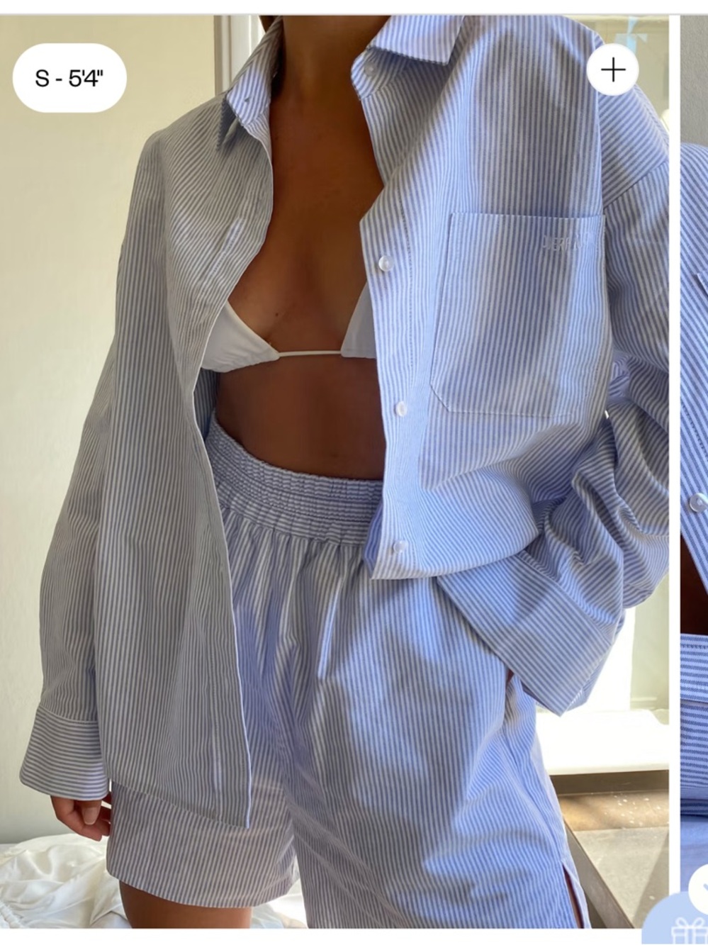 Djerf Avenue Breezy Shirt Blue Stripe, Size L